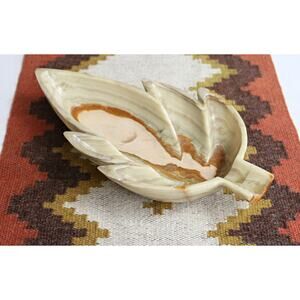 1960's Vintage Large Onyx Marble Calcite Leaf Bowl Organic Modern Entryway Dish